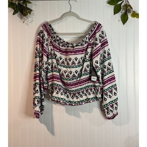 Wrangler Retro Womens Boho Off-Shoulder Top L Multicolor Rayon - Picture 11 of 16